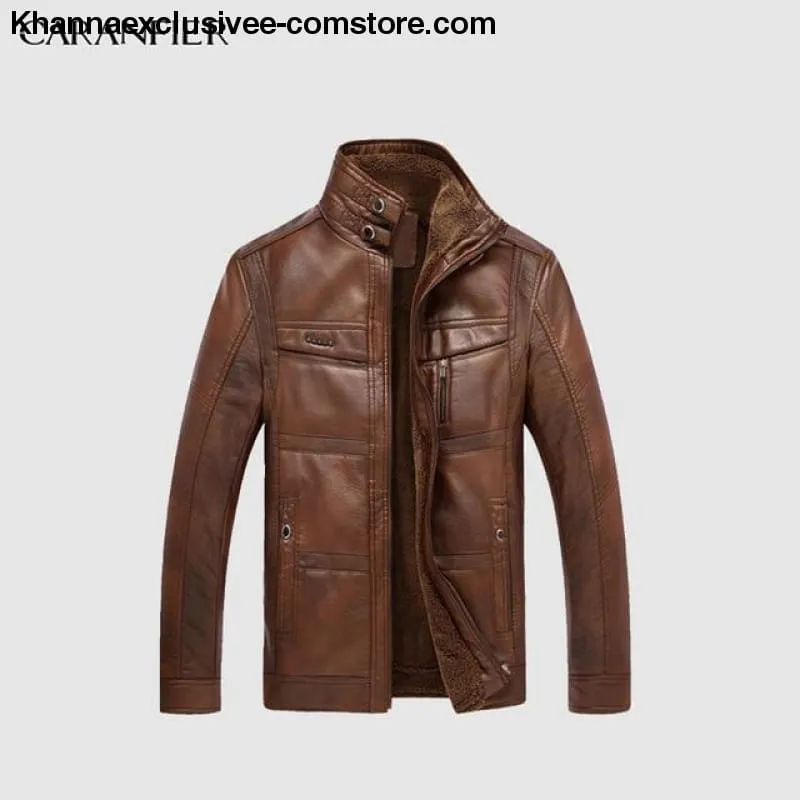 Men's Biker Leather Warm Motorcycle Zipper Top Quality Outerwear Jacket Coat