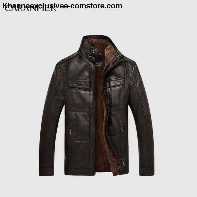 Men's Biker Leather Warm Motorcycle Zipper Top Quality Outerwear Jacket Coat