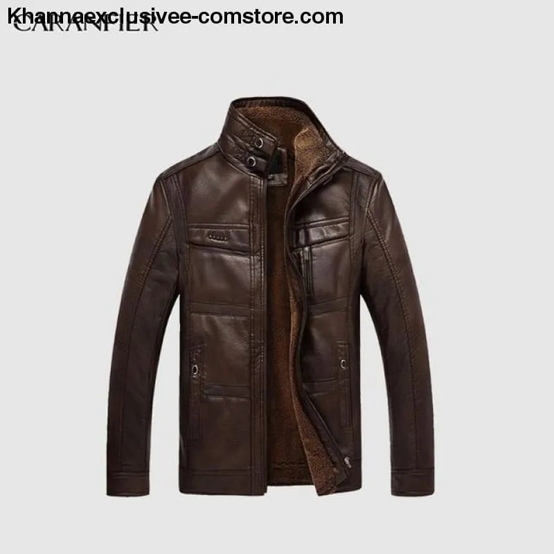 Men's Biker Leather Warm Motorcycle Zipper Top Quality Outerwear Jacket Coat