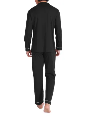 Men's Cotton Pajama Set – Soft Long Sleeve Sleepwear with Notched Collar, Pockets & Front Fly