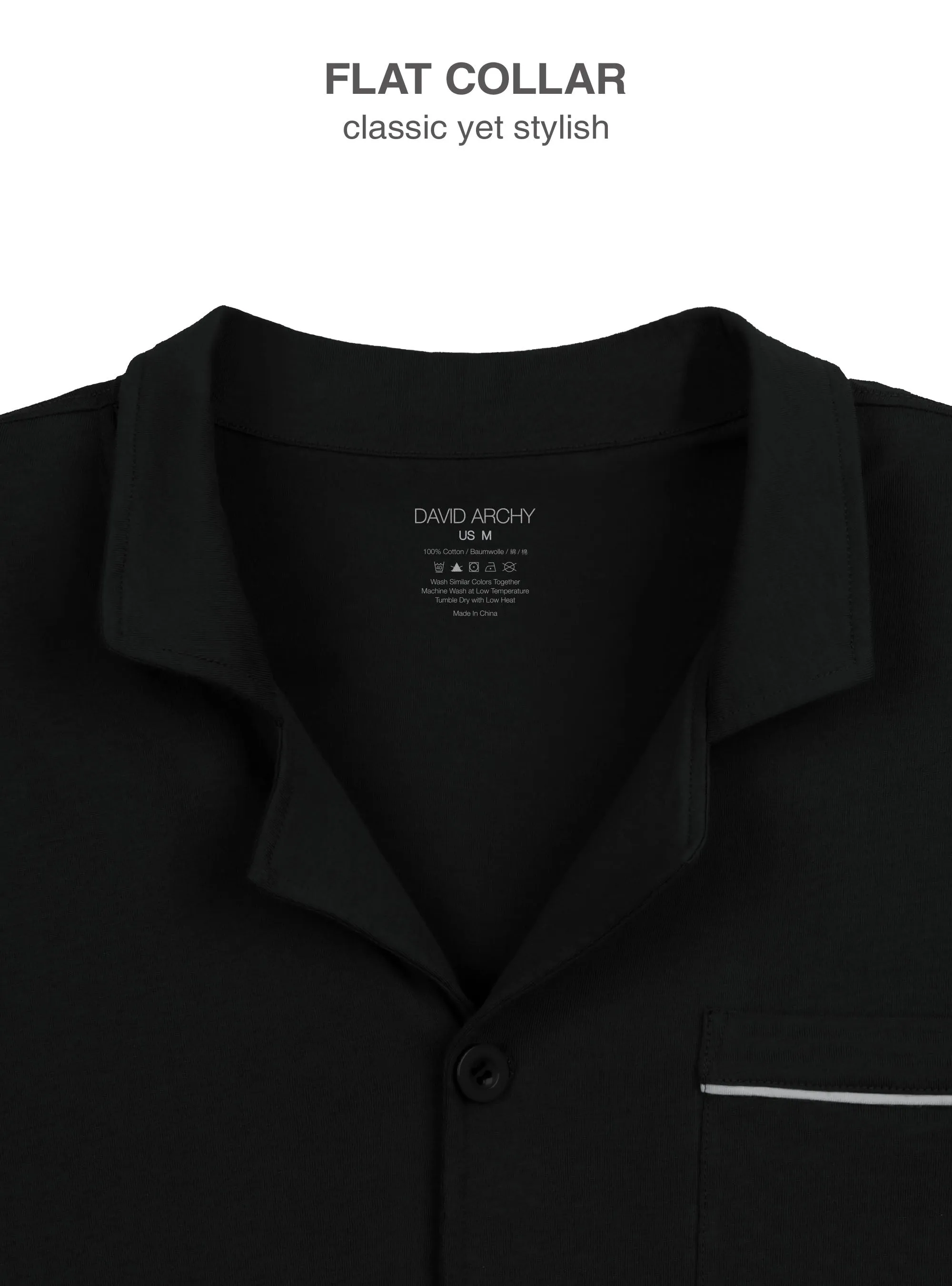 Men's Cotton Pajama Set – Soft Long Sleeve Sleepwear with Notched Collar, Pockets & Front Fly