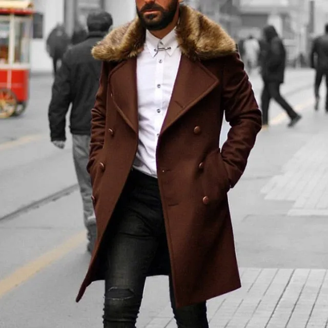 Men's Fur Collar Overcoat Up To 4XL