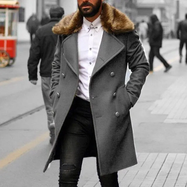 Men's Fur Collar Overcoat Up To 4XL