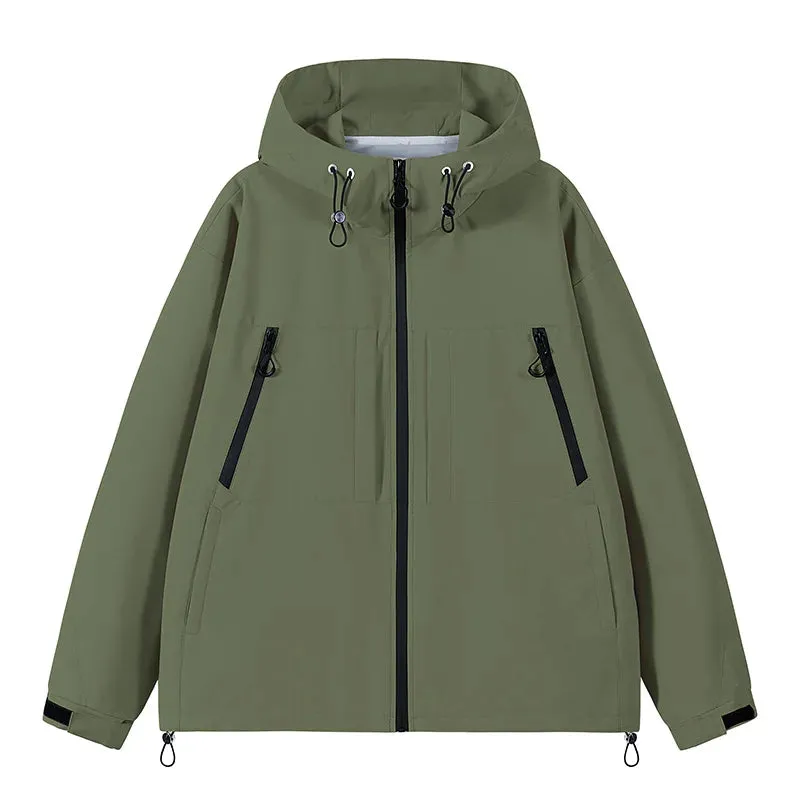 Men's Jacket 2024 New Solid Color Simple Versatile Windproof Waterproof Outdoor Mountaineering Hooded Coat Men's Trend stormcoat
