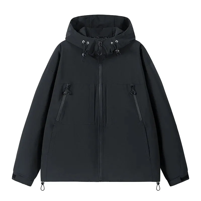 Men's Jacket 2024 New Solid Color Simple Versatile Windproof Waterproof Outdoor Mountaineering Hooded Coat Men's Trend stormcoat