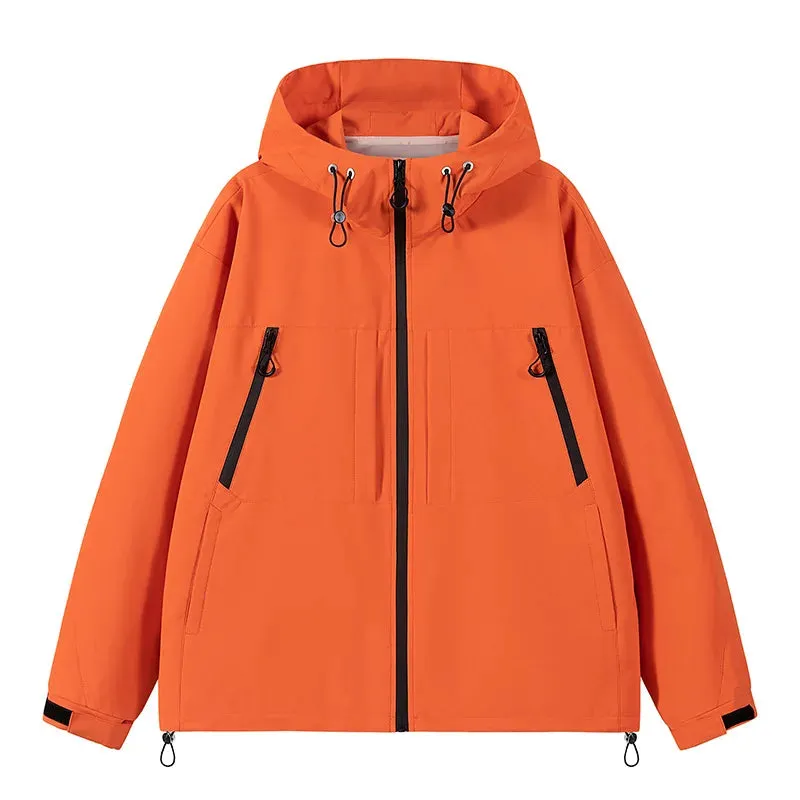 Men's Jacket 2024 New Solid Color Simple Versatile Windproof Waterproof Outdoor Mountaineering Hooded Coat Men's Trend stormcoat