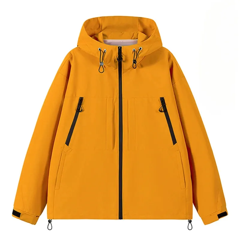 Men's Jacket 2024 New Solid Color Simple Versatile Windproof Waterproof Outdoor Mountaineering Hooded Coat Men's Trend stormcoat