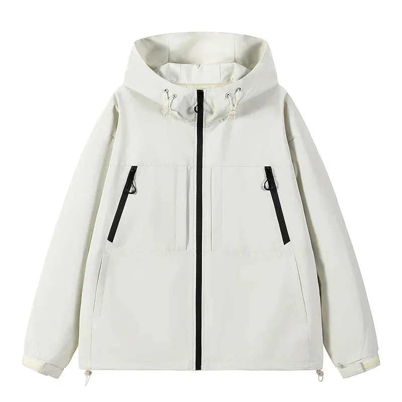 Men's Jacket 2024 New Solid Color Simple Versatile Windproof Waterproof Outdoor Mountaineering Hooded Coat Men's Trend stormcoat