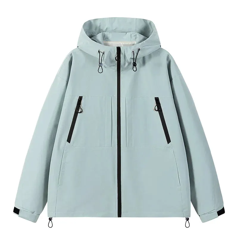 Men's Jacket 2024 New Solid Color Simple Versatile Windproof Waterproof Outdoor Mountaineering Hooded Coat Men's Trend stormcoat