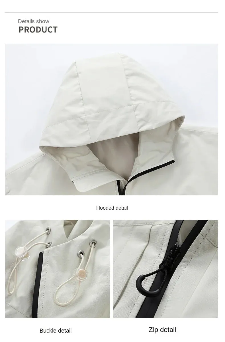 Men's Jacket 2024 New Solid Color Simple Versatile Windproof Waterproof Outdoor Mountaineering Hooded Coat Men's Trend stormcoat