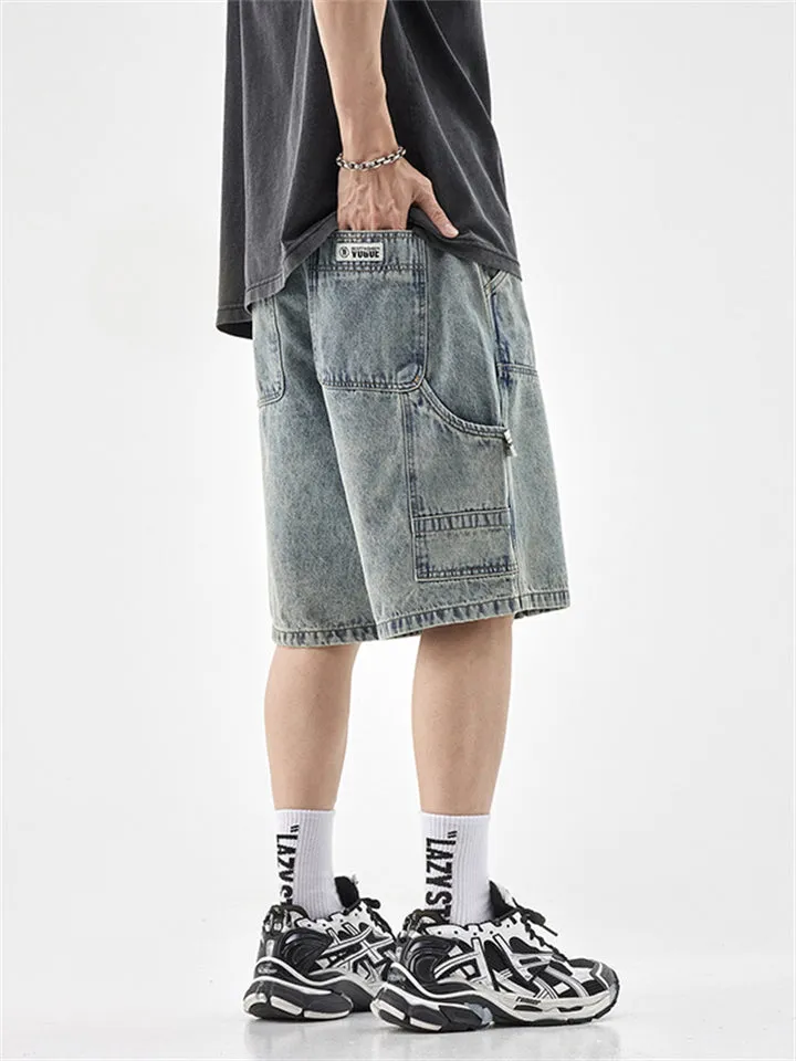 Men's Personality Leisure Blue Elastic Waist Jeans