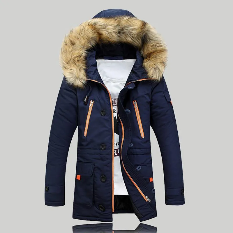 Men's Windproof Detachable Fur Hooded Jacket In 3 Color Options
