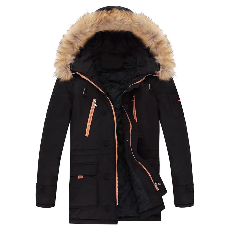 Men's Windproof Detachable Fur Hooded Jacket In 3 Color Options