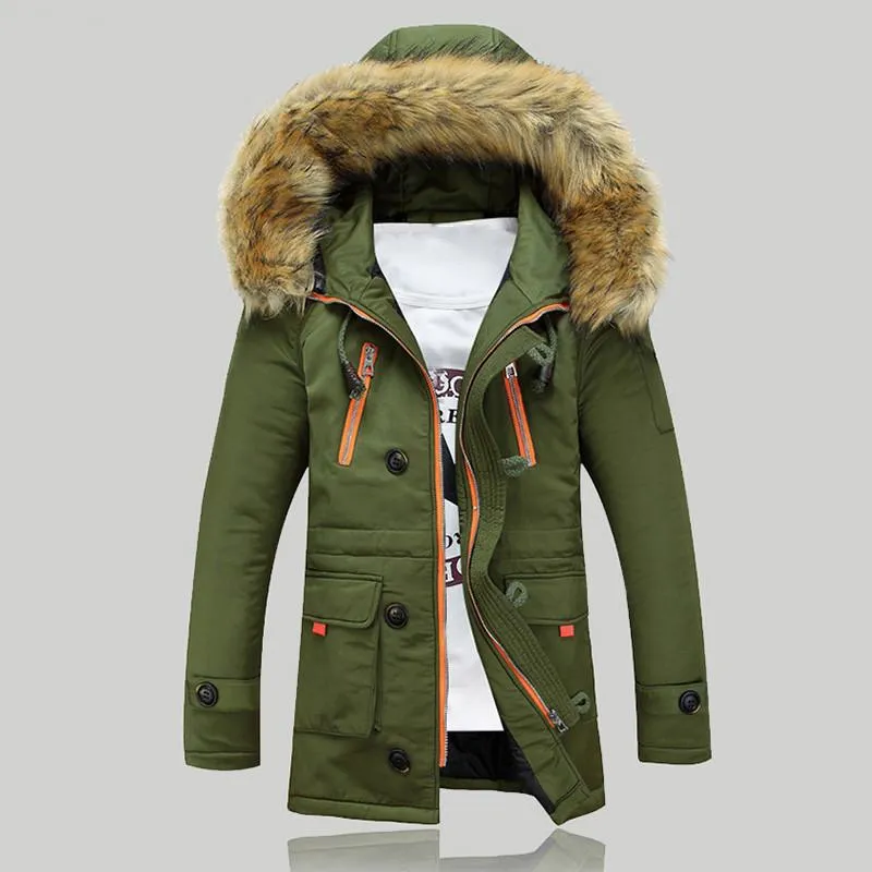 Men's Windproof Detachable Fur Hooded Jacket In 3 Color Options