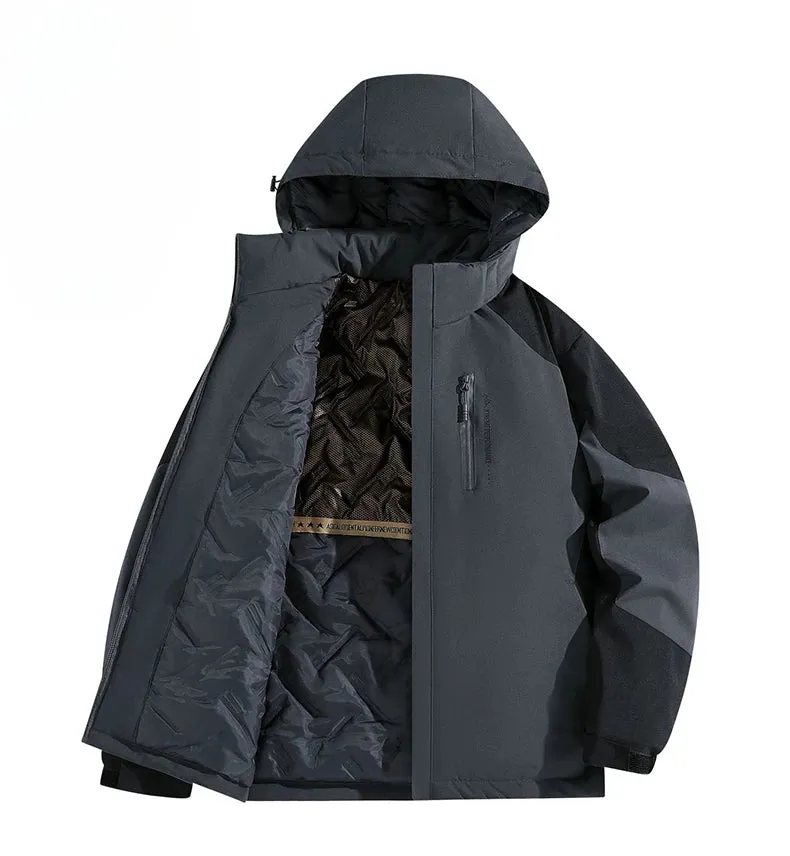 Men's Winter Mountaineering Jacket Outdoor Windproof Waterproof Lined Cotton Thickening Detachable Hat Coat Men's Windbreaker