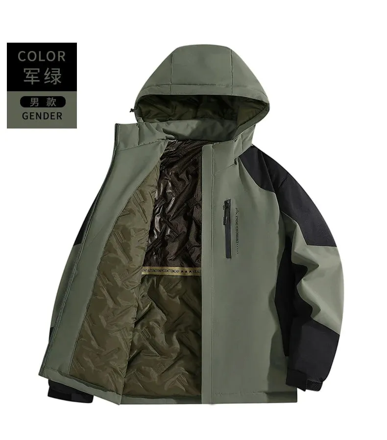 Men's Winter Mountaineering Jacket Outdoor Windproof Waterproof Lined Cotton Thickening Detachable Hat Coat Men's Windbreaker