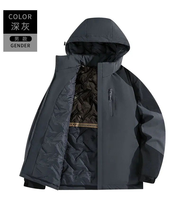 Men's Winter Mountaineering Jacket Outdoor Windproof Waterproof Lined Cotton Thickening Detachable Hat Coat Men's Windbreaker