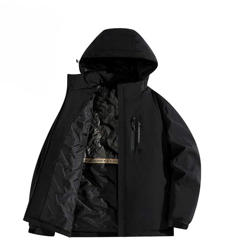 Men's Winter Mountaineering Jacket Outdoor Windproof Waterproof Lined Cotton Thickening Detachable Hat Coat Men's Windbreaker