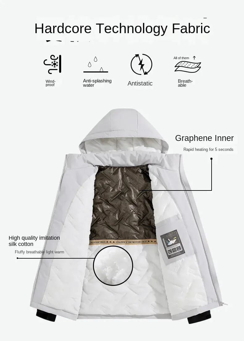Men's Winter Mountaineering Jacket Outdoor Windproof Waterproof Lined Cotton Thickening Detachable Hat Coat Men's Windbreaker