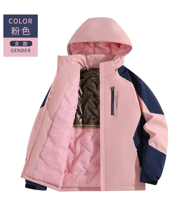 Men's Winter Mountaineering Jacket Outdoor Windproof Waterproof Lined Cotton Thickening Detachable Hat Coat Men's Windbreaker