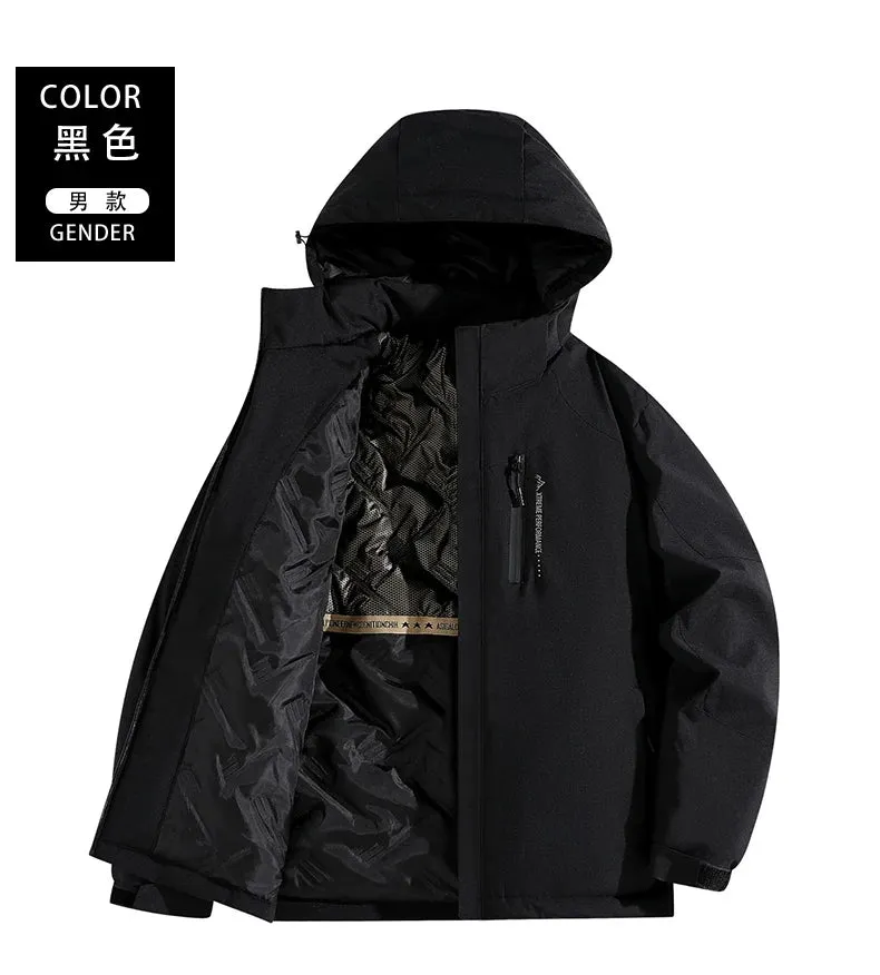 Men's Winter Mountaineering Jacket Outdoor Windproof Waterproof Lined Cotton Thickening Detachable Hat Coat Men's Windbreaker