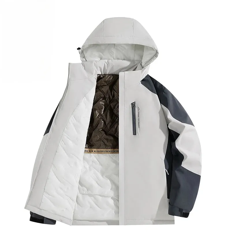 Men's Winter Mountaineering Jacket Outdoor Windproof Waterproof Lined Cotton Thickening Detachable Hat Coat Men's Windbreaker