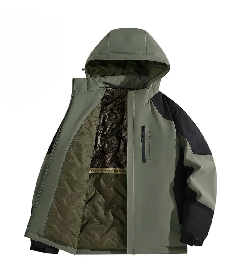 Men's Winter Mountaineering Jacket Outdoor Windproof Waterproof Lined Cotton Thickening Detachable Hat Coat Men's Windbreaker