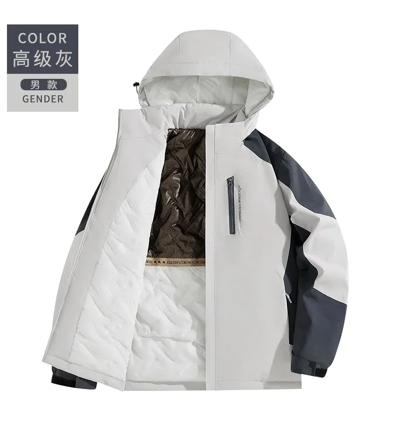 Men's Winter Mountaineering Jacket Outdoor Windproof Waterproof Lined Cotton Thickening Detachable Hat Coat Men's Windbreaker