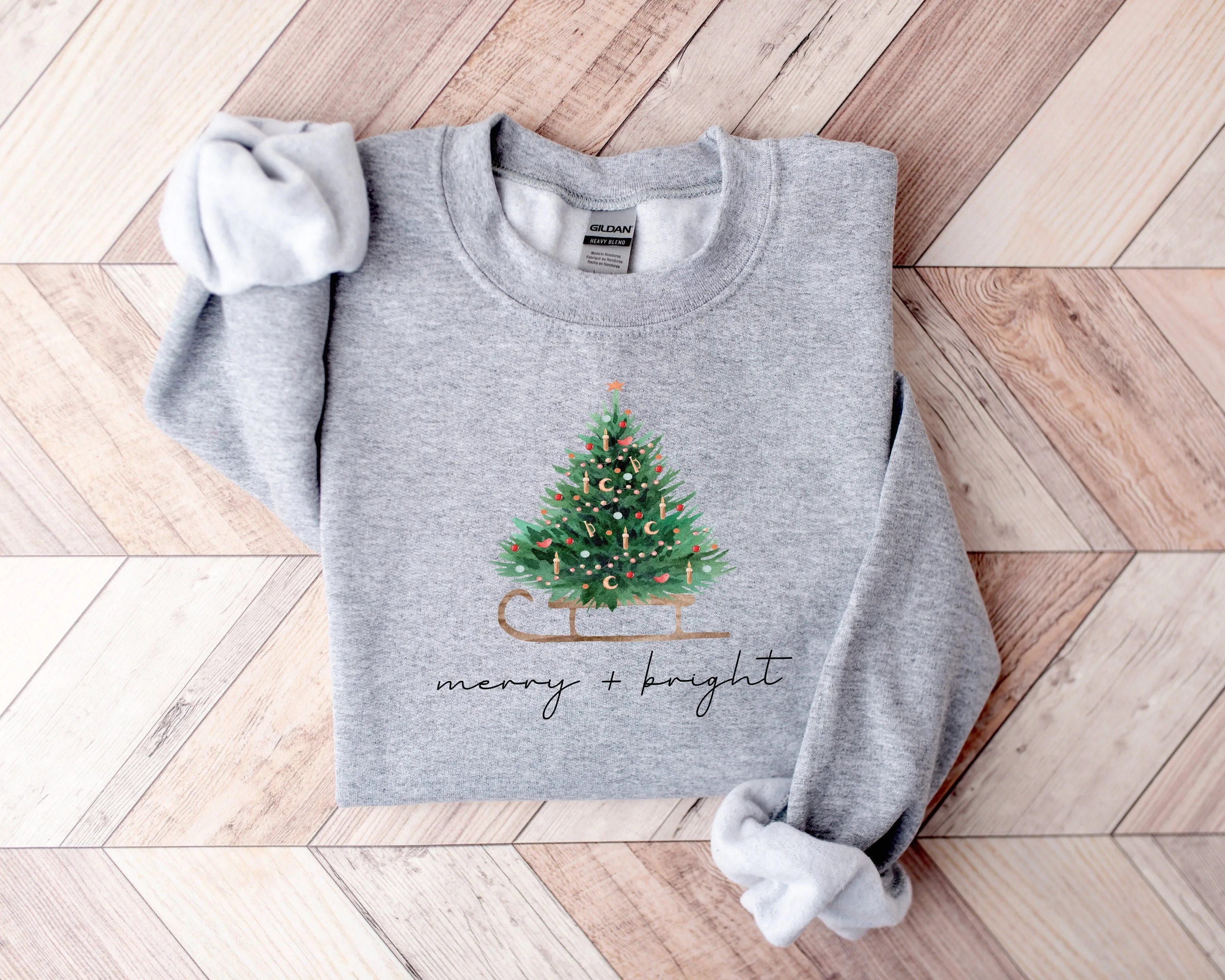 Merry & Bright Christmas Tree Sleigh Crewneck