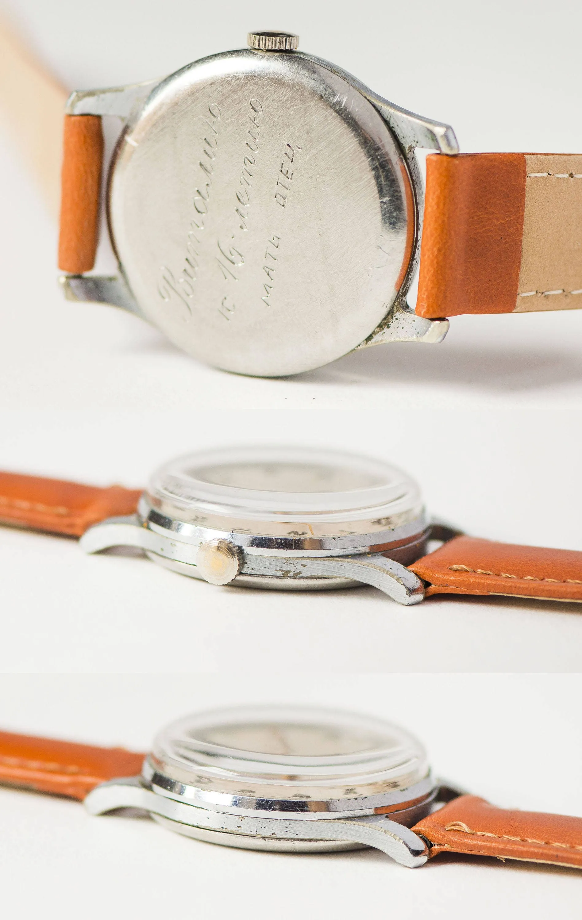 Mid century men watch, classical men fashion wristwatch, simple vintage watch Pobeda mechanical watch unisex gift, new premium leather strap