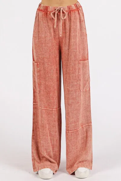 Mineral Wash Drawstring Elastic Waist Pants
