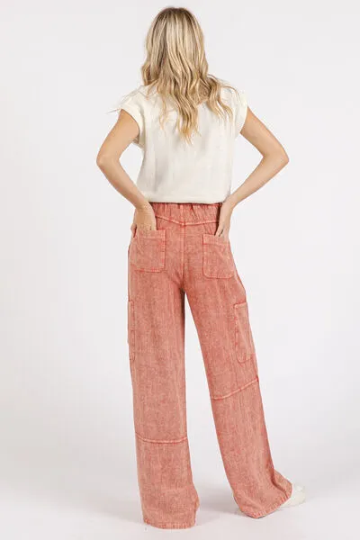 Mineral Wash Drawstring Elastic Waist Pants