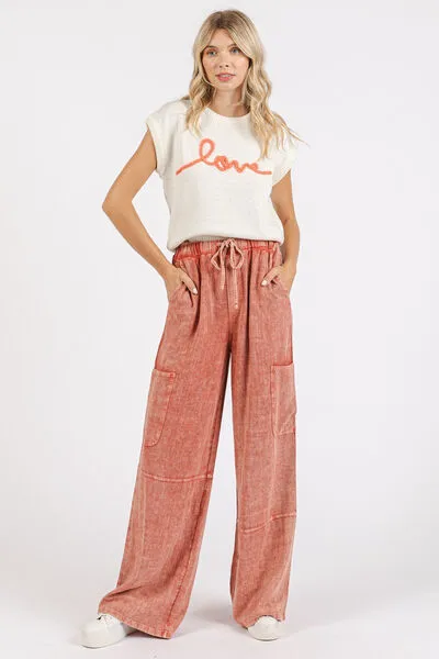 Mineral Wash Drawstring Elastic Waist Pants