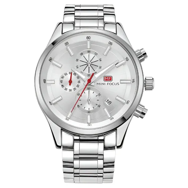 Mini Focus Silver Stainless Steel Silver Dial Chronograph Quartz Watch for Gents - MF0081G-02