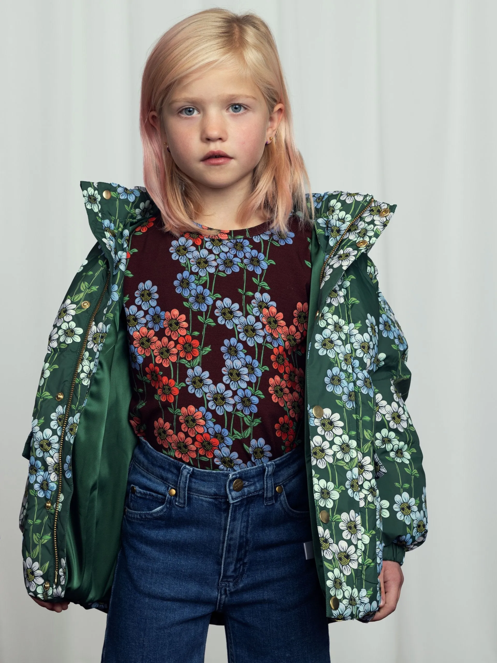 Mini Rodini | Daisys aop heavy hooded puffer jacket
