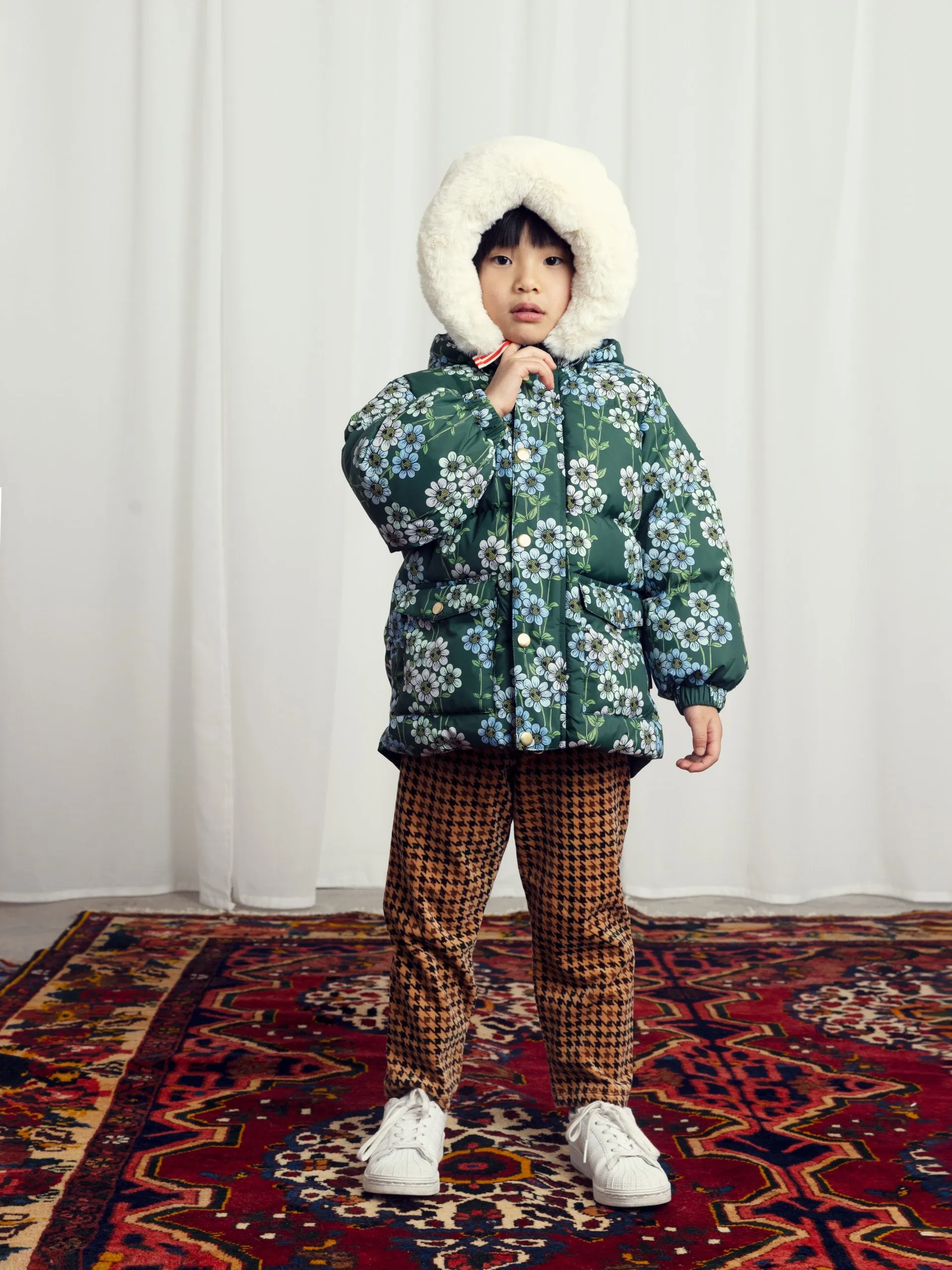 Mini Rodini | Daisys aop heavy hooded puffer jacket