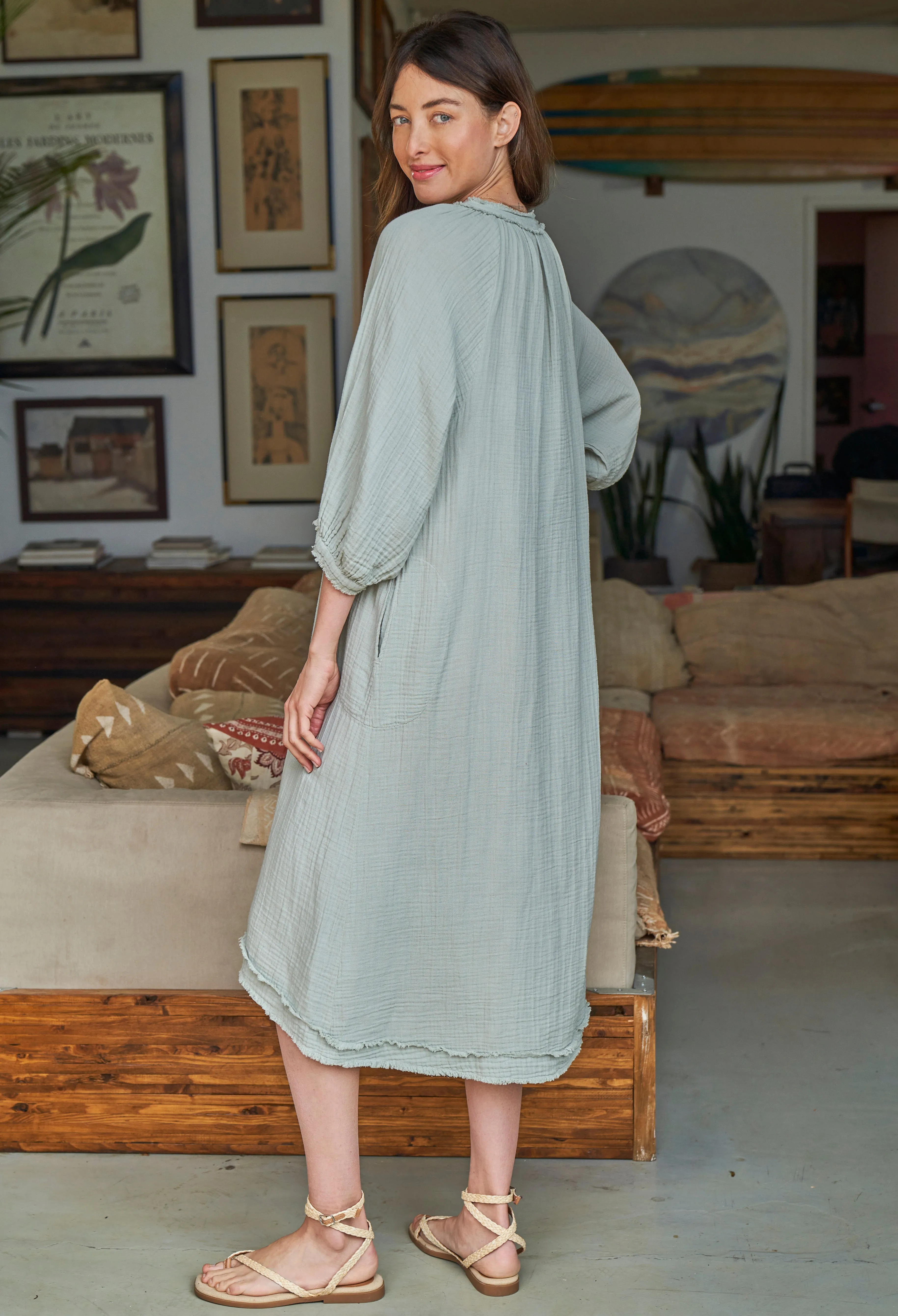 Mint Gauze Dress with Pockets