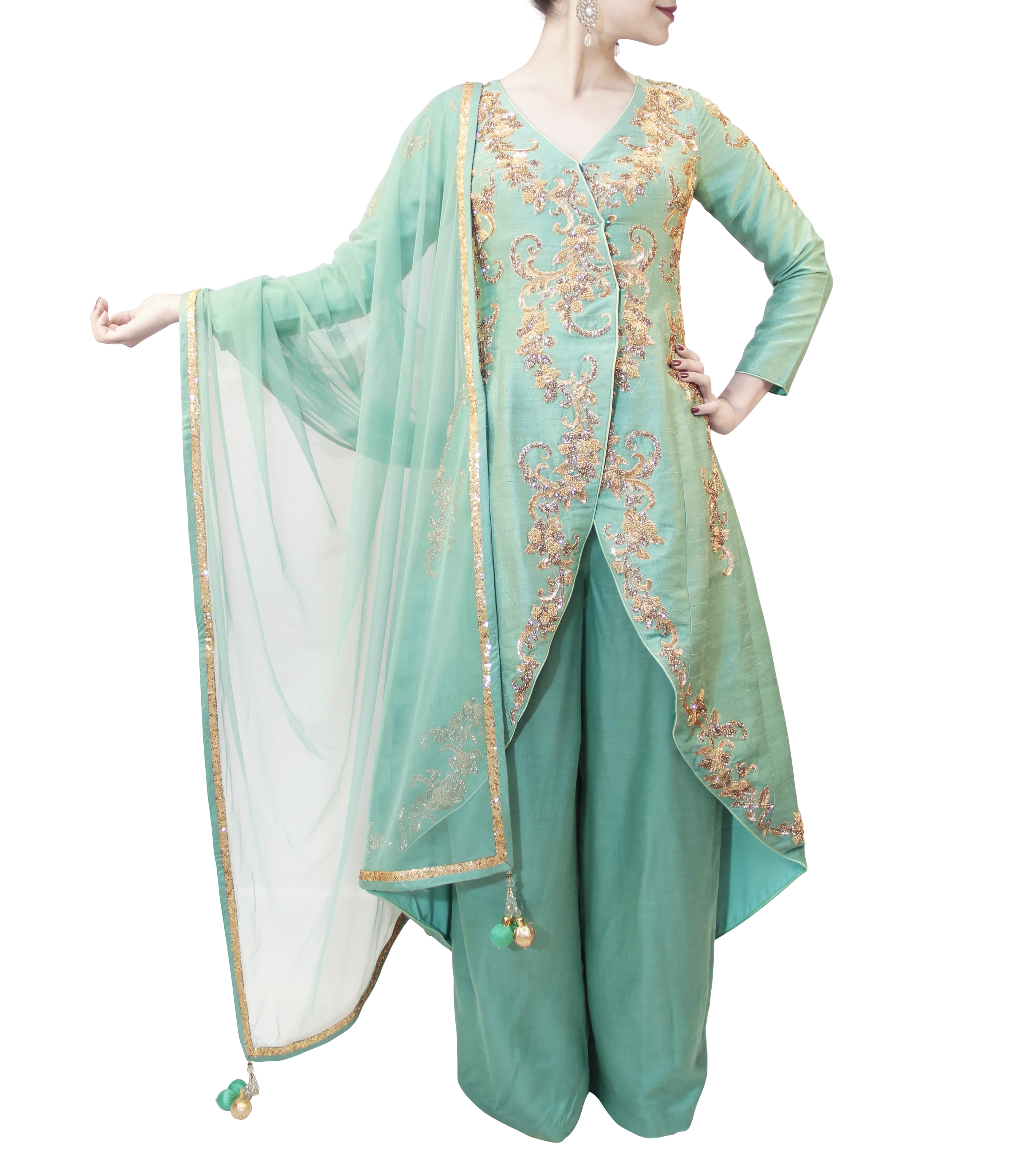 MINT GREEN JACKET STYLE WITH PLAZZO