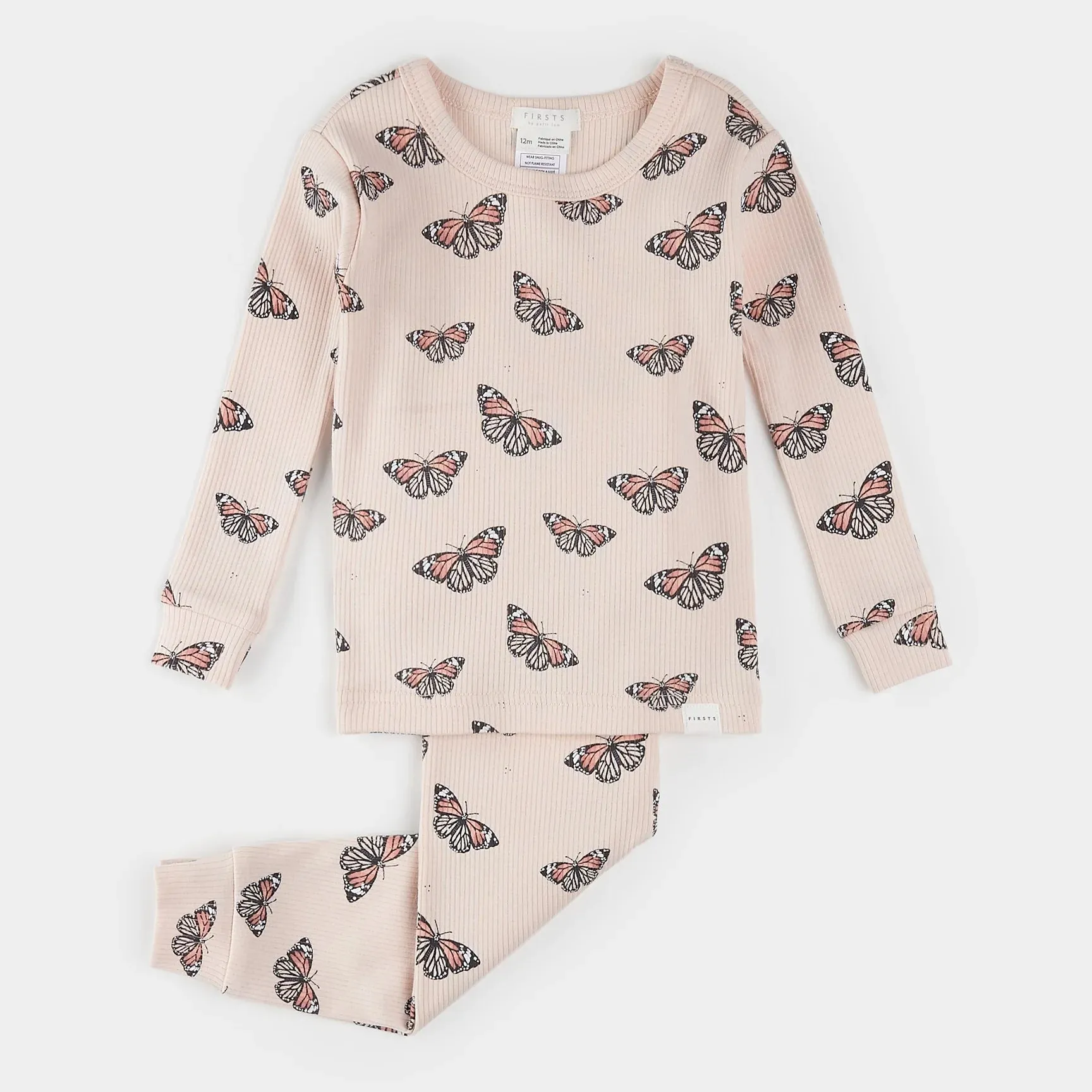 Monarch Print on Ribbed Cherry Blossom PJ Set