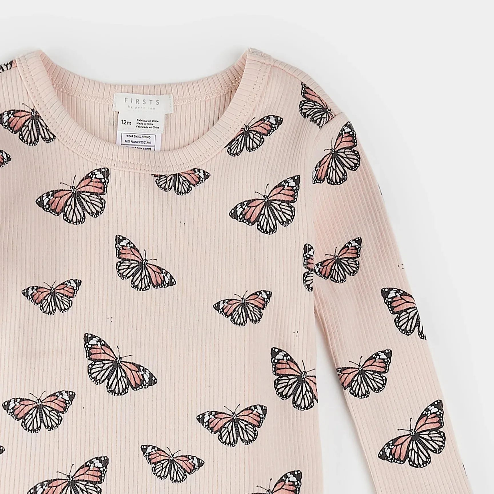 Monarch Print on Ribbed Cherry Blossom PJ Set