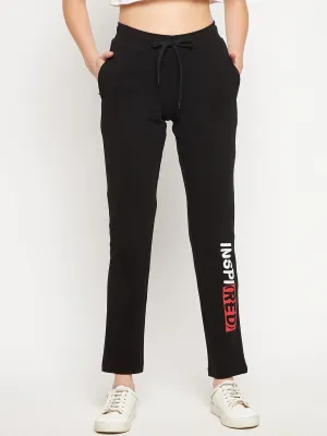 mSECRET Drawstring Waist Typography Black Track Pants