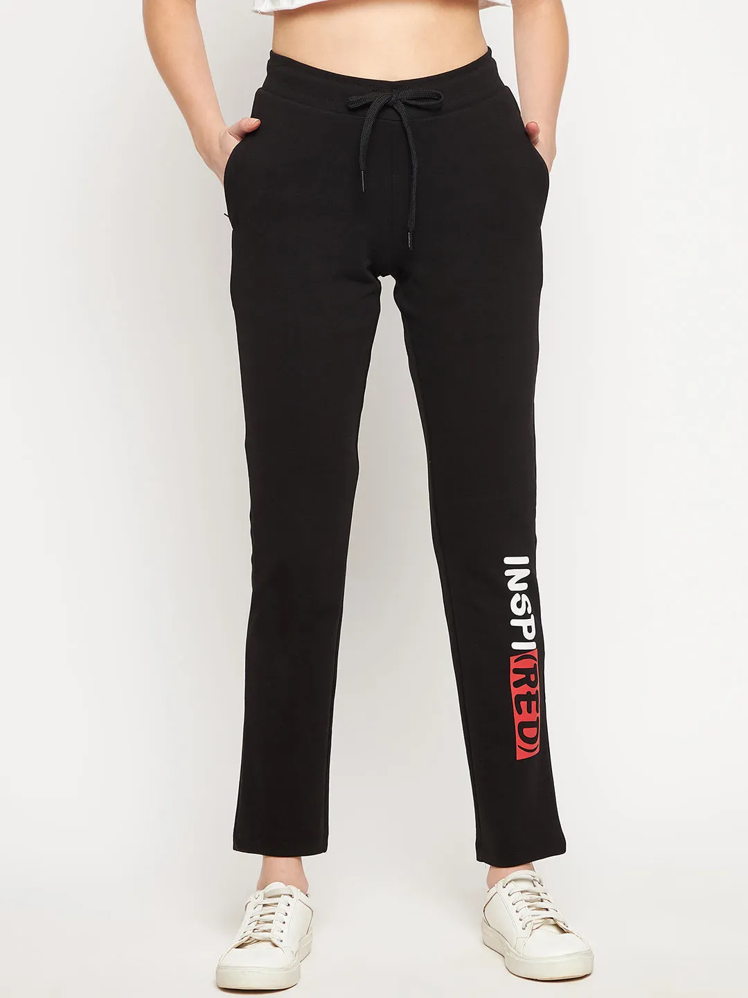 mSECRET Drawstring Waist Typography Black Track Pants