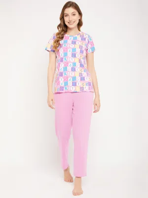 mSECRET Lavender Typography  Cotton Nightsuit