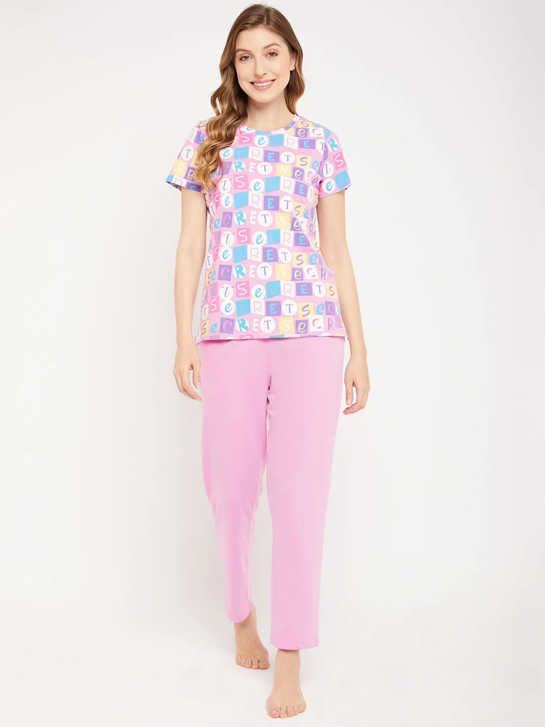 mSECRET Lavender Typography  Cotton Nightsuit