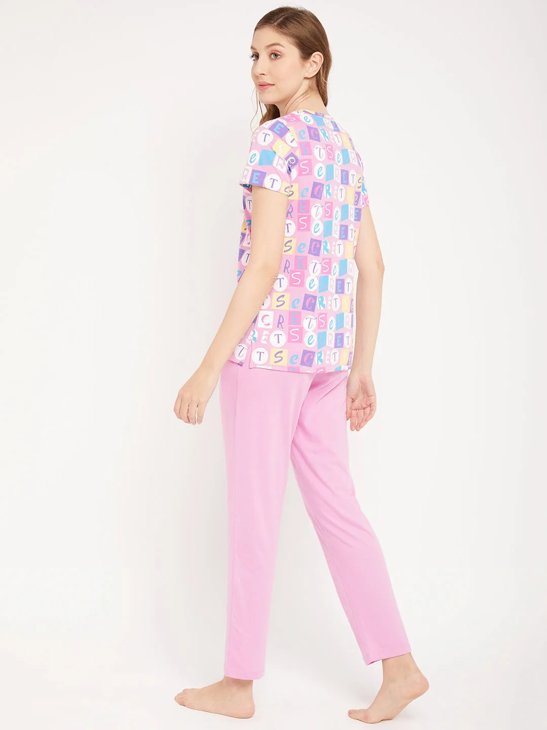 mSECRET Lavender Typography  Cotton Nightsuit