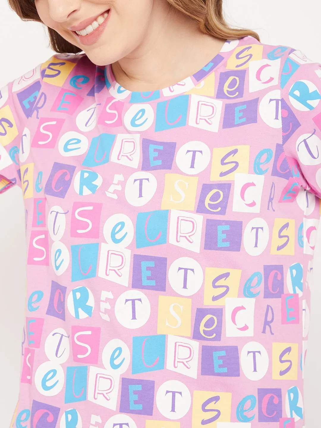 mSECRET Lavender Typography  Cotton Nightsuit