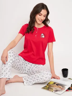 mSECRET Red Cotton Printed 2 pc  Nightsuit