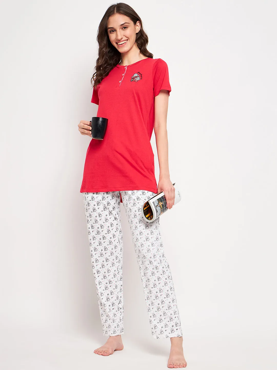 mSECRET Red Cotton Printed 2 pc  Nightsuit