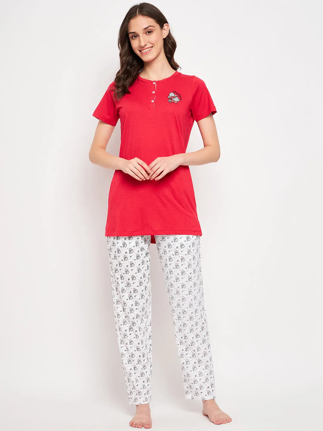 mSECRET Red Cotton Printed 2 pc  Nightsuit