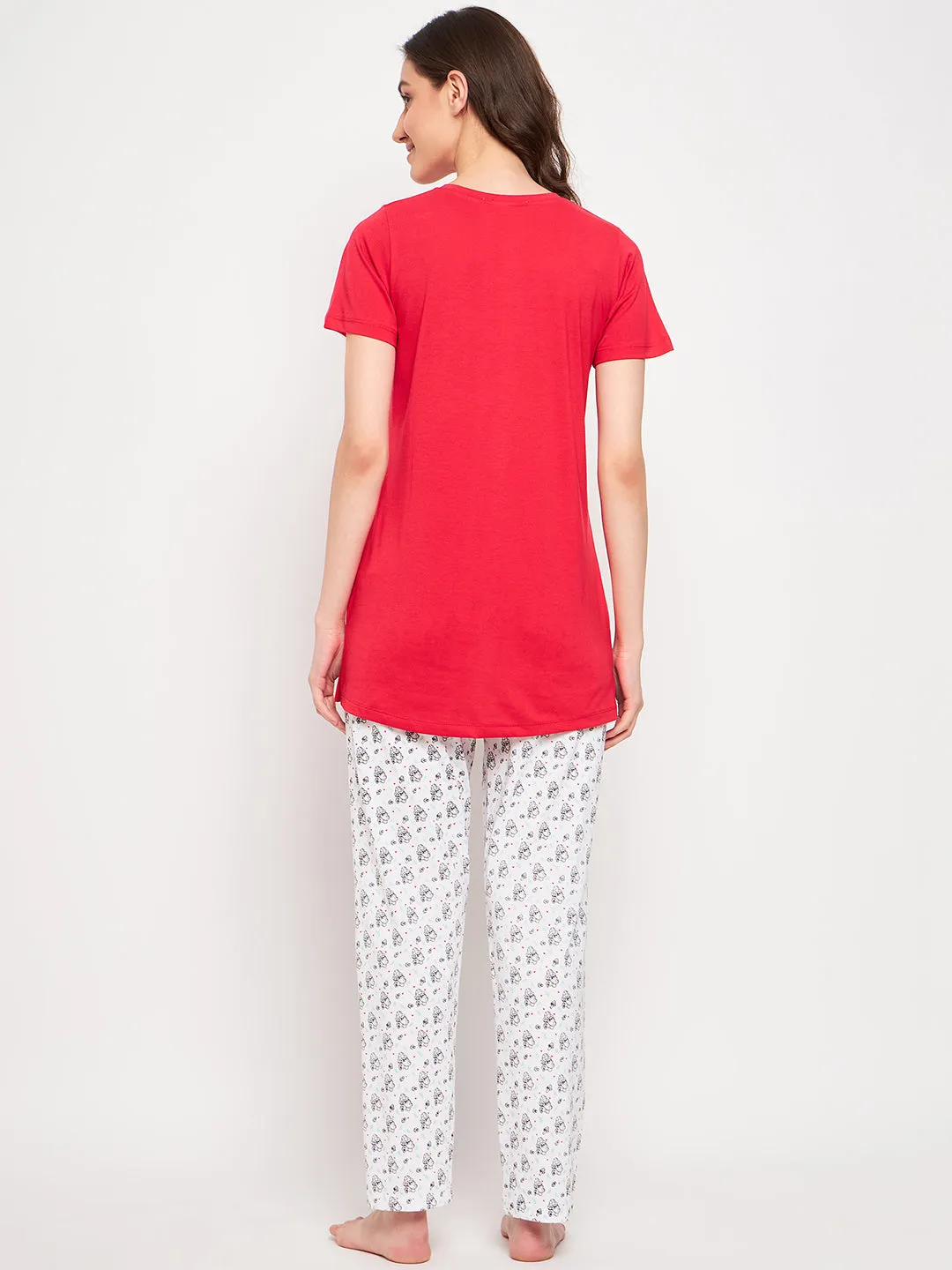 mSECRET Red Cotton Printed 2 pc  Nightsuit